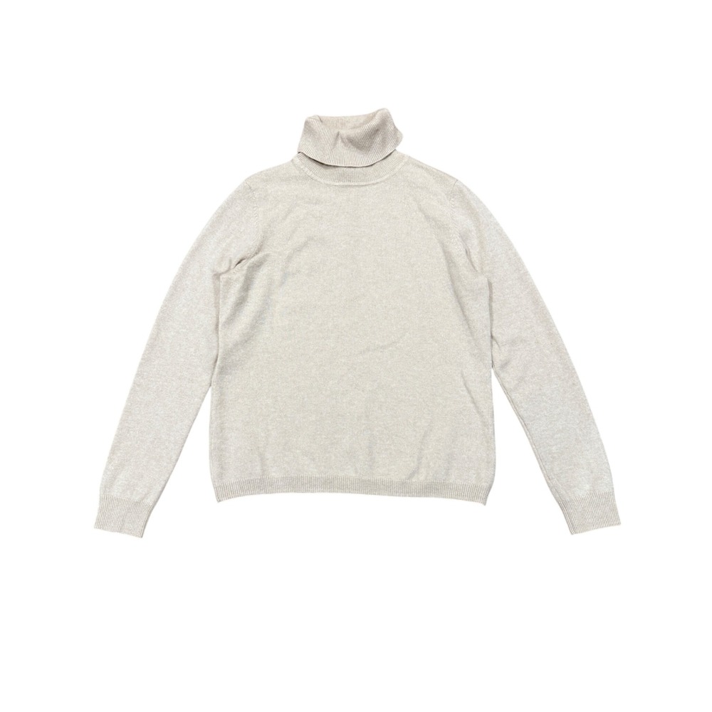 Talbots Pure Cashmere Turtleneck Sweater Oatmeal Beige Heather M Medium Neutral